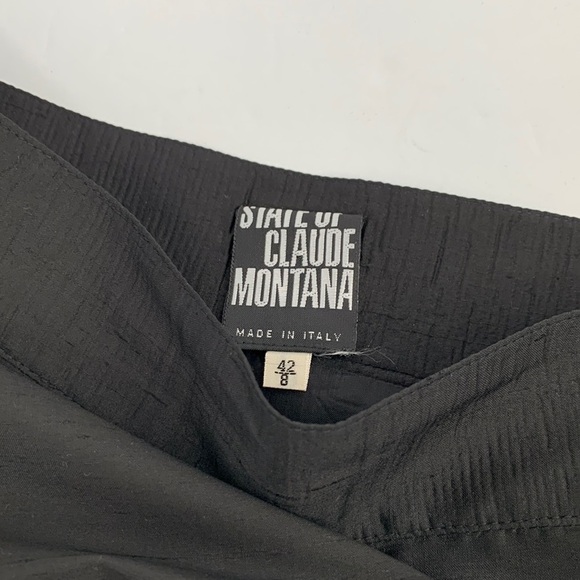 State of Claude Montana black silk dupioni pencil straight skirt Italy 90s 42 8 - Picture 3 of 3
